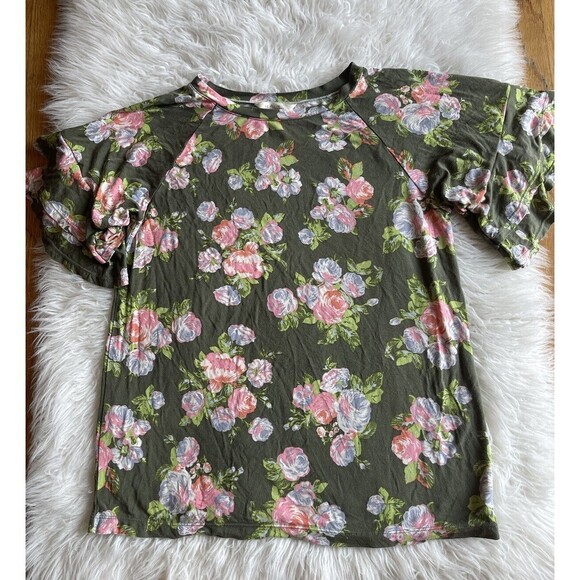 Matilda Jane Womens Sz XS Green Floral Print Ruffle Short Sleeve blouse - Picture 1 of 10